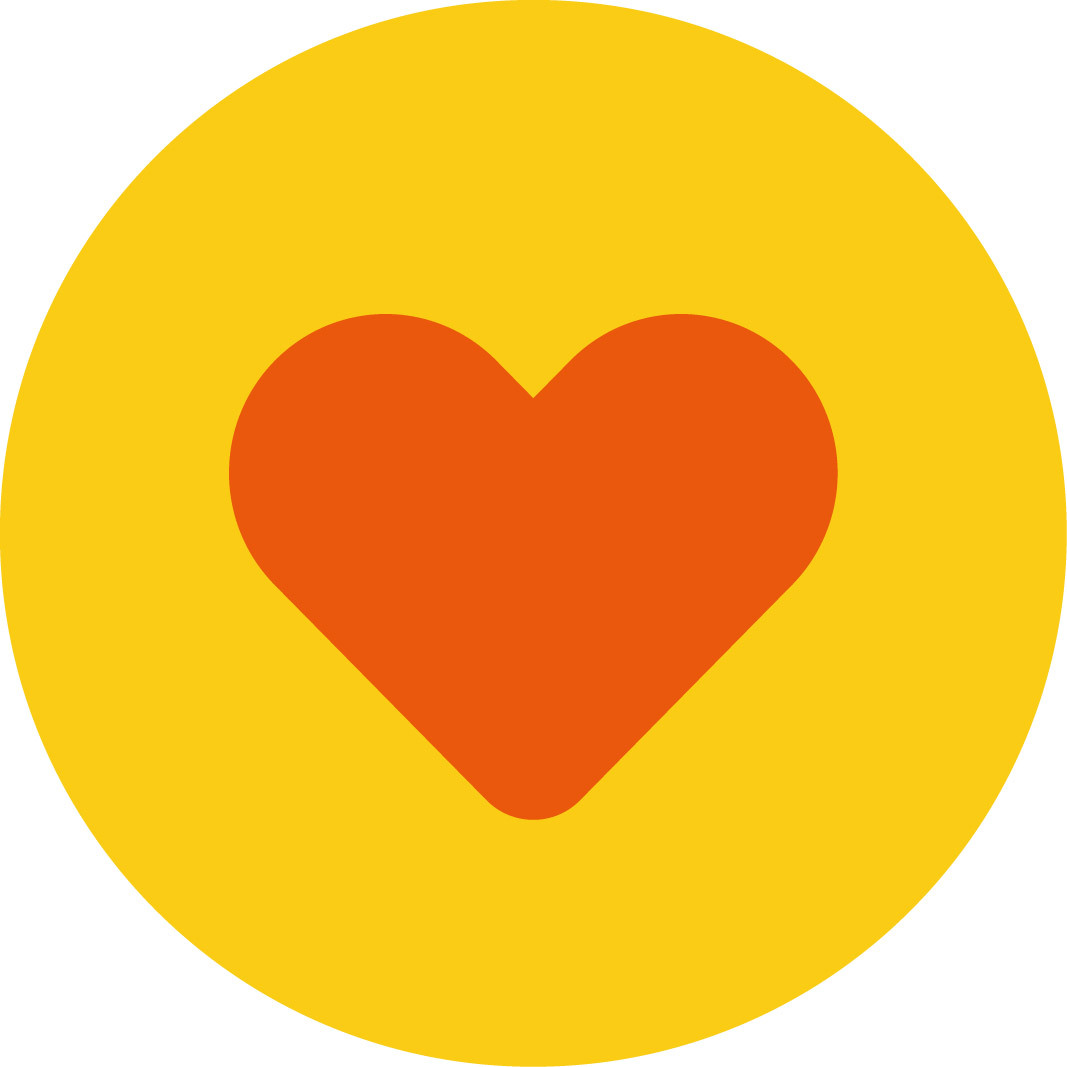 Icon of a yellow circle with an orange heart in the middle of it