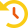 Icon of a clock face where the outline is a yellow arrow and the clock face hands are shown in orange