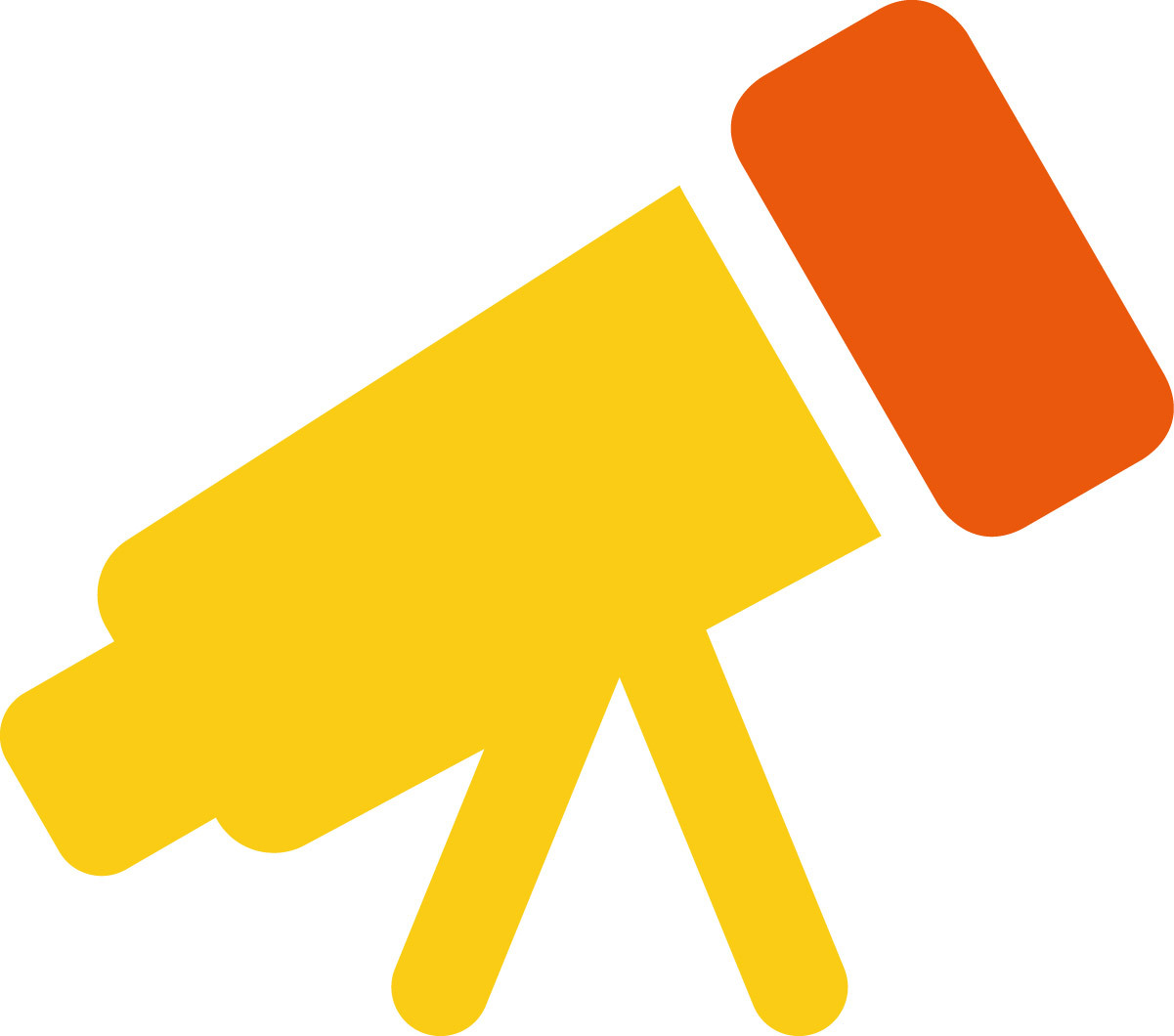 An icon of a yellow telescope, part of it is orange