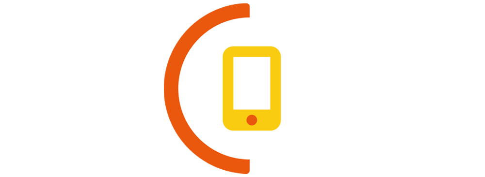 Yellow mobile icon with a orange semi circle border