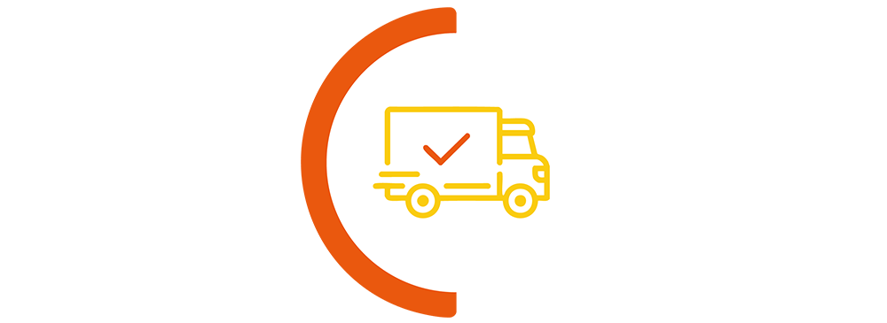 Van icon in orange semi circle border