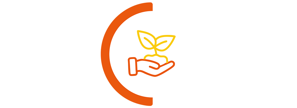 sustainability icon in orange semi circle border