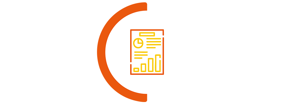 report icon in orange semi circle border