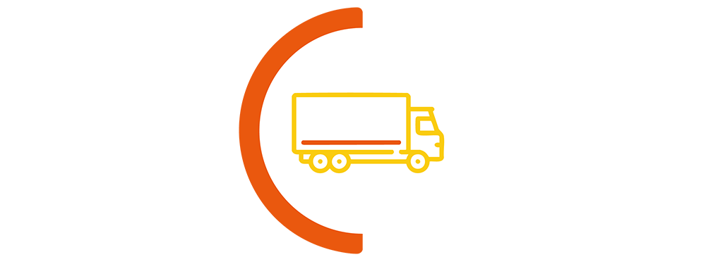 lorry icon in orange semi circle border