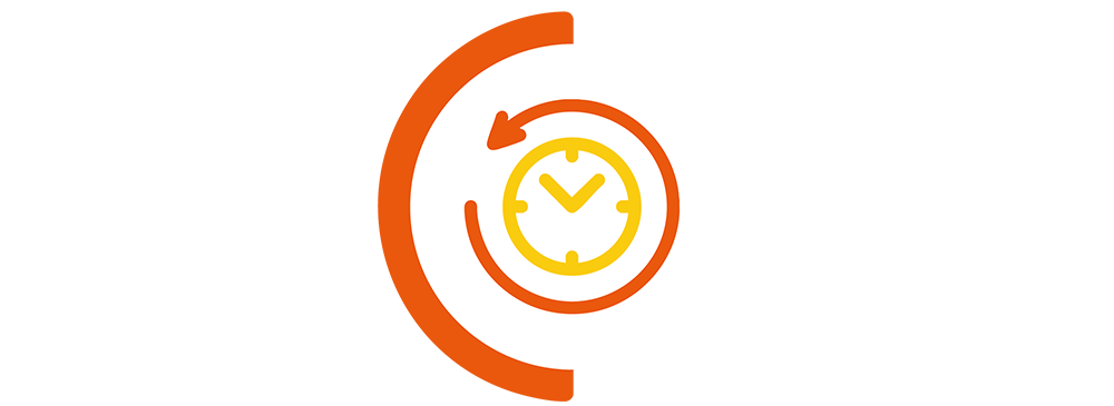 time icon in orange semi circle border