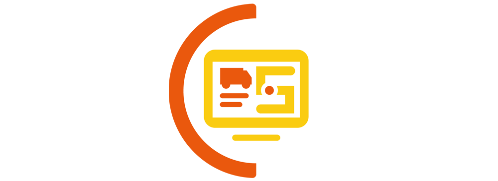 Yellow computer screen icon with a orange semi circle border