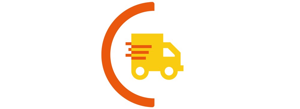 Yellow van icon with a orange semi circle border