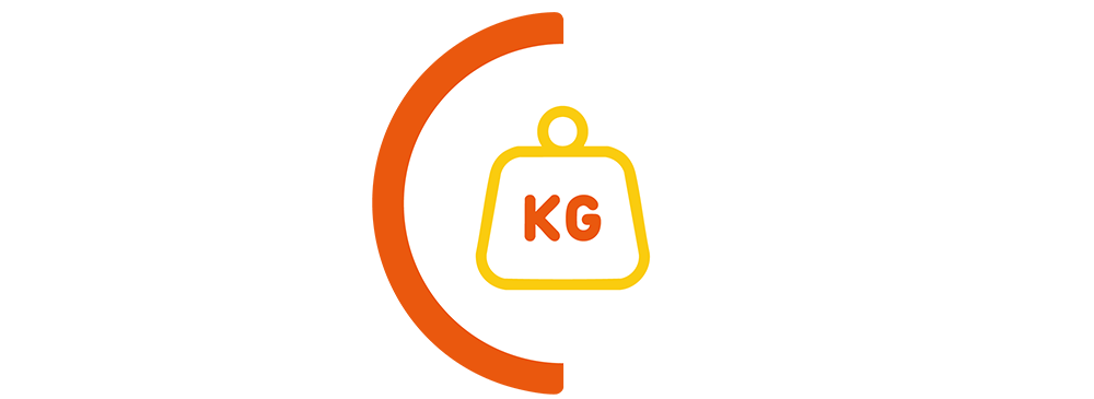 weight icon in orange semi circle border