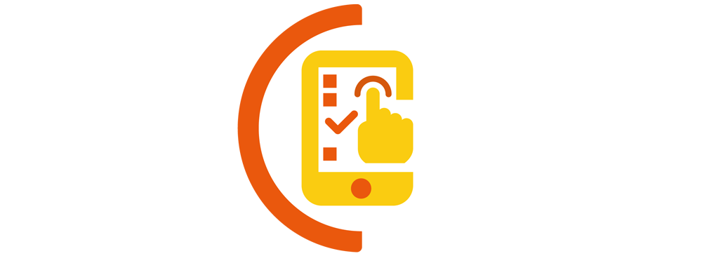 yellow mobile with touchpoint icon with a orange semi circle border