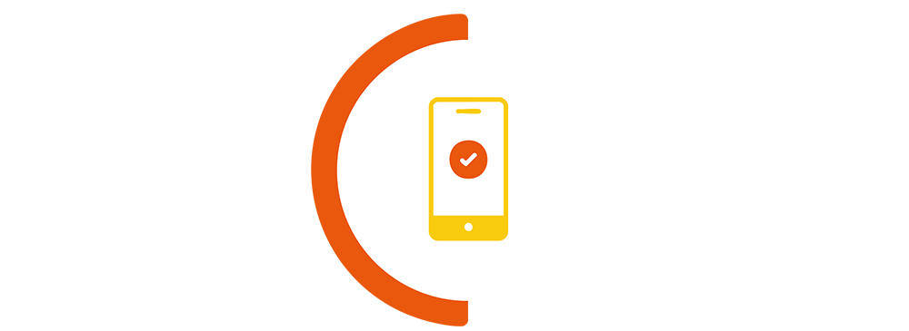 mobile icon in orange semi circle border