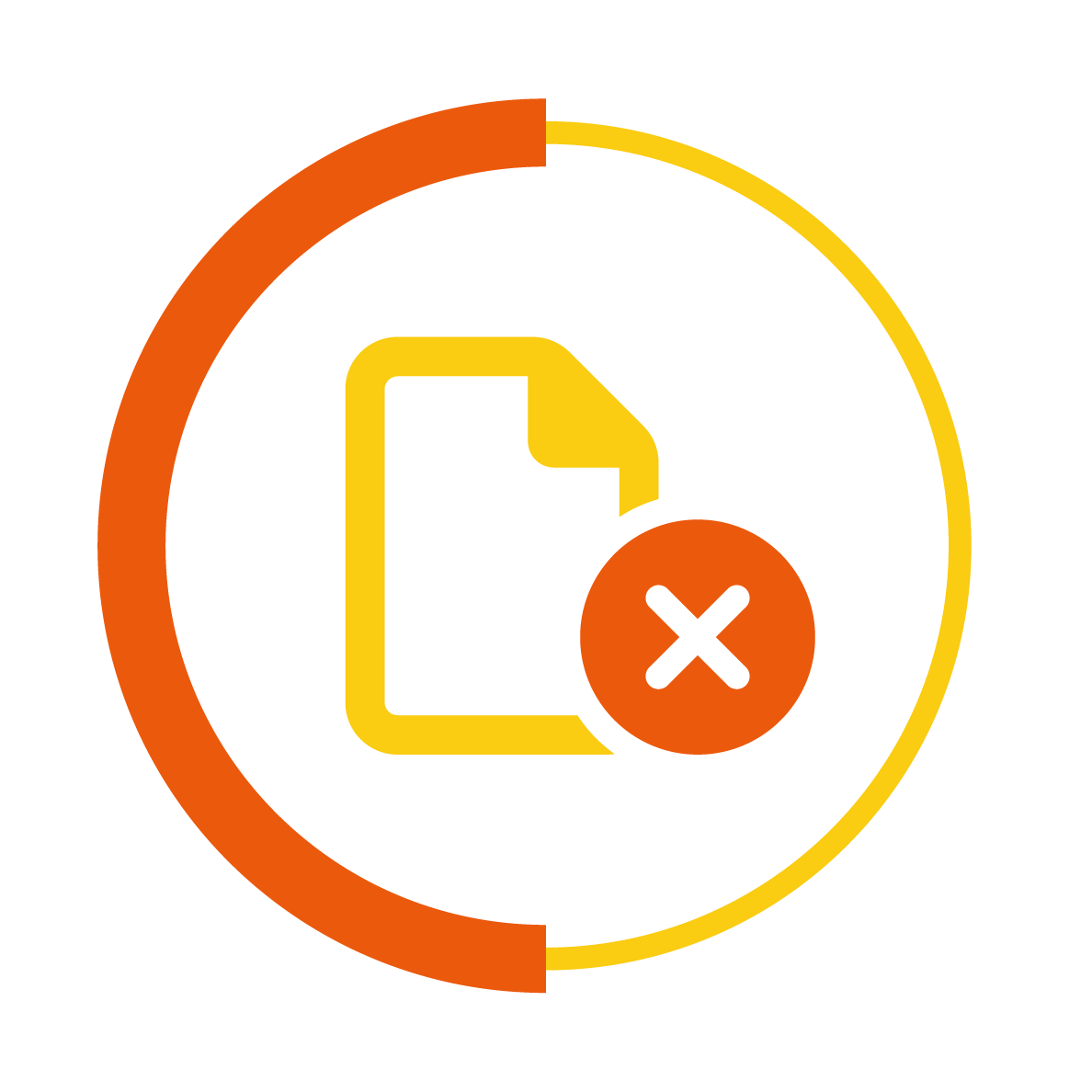 yellow and orange no paper icon with a circle border