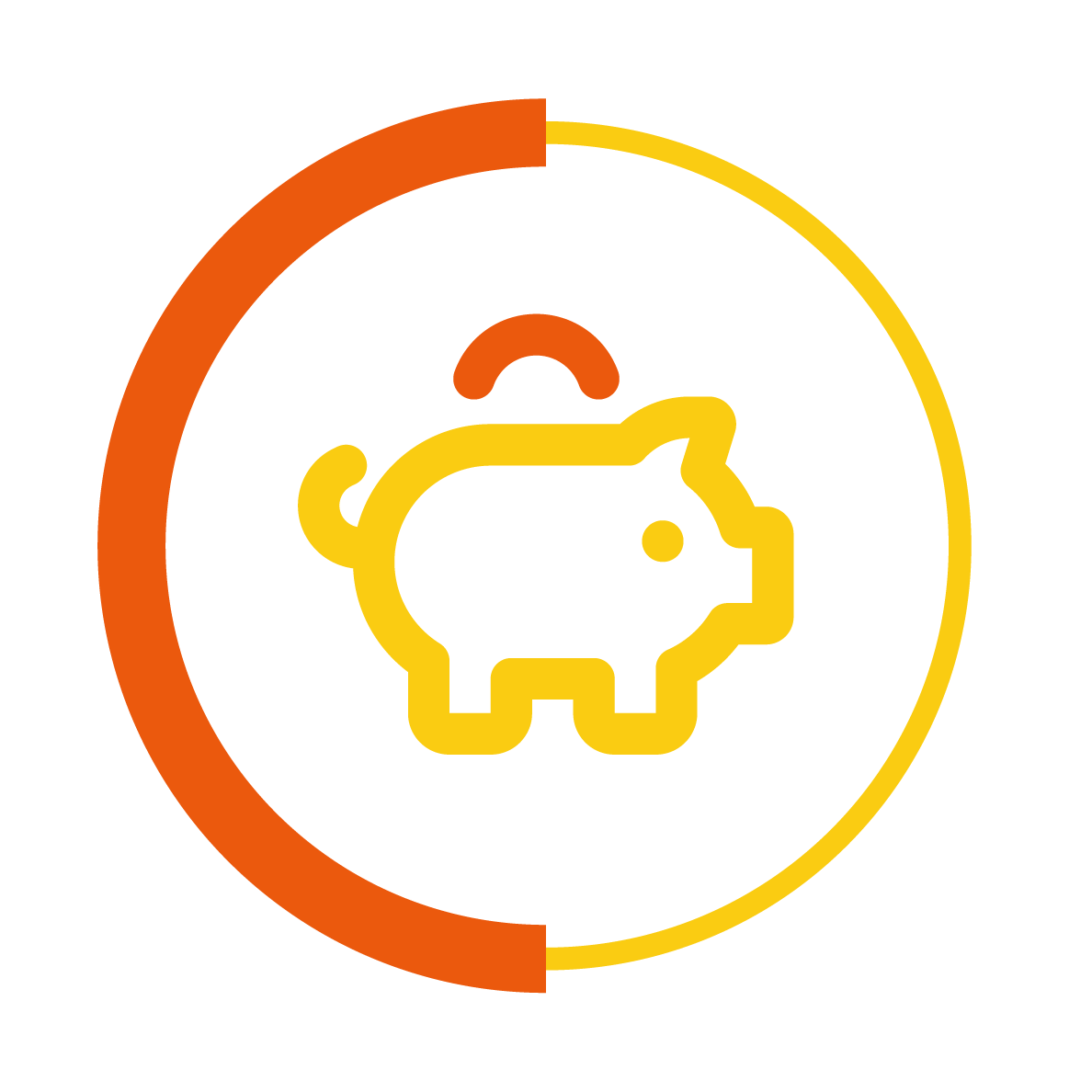 yellow and orange piggy bank icon in a circle border