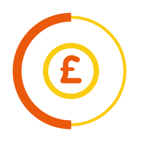 Money icon with yellow and orange circle border