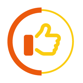 thumbs up icon in a yellow and orange circle border