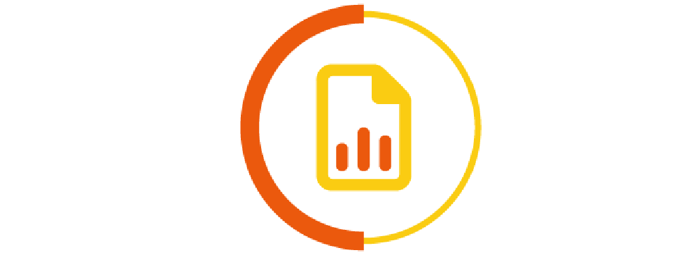 Document with bars displayed icon in a yellow and orange circle border