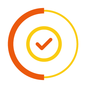 tick inside a circle icon with a yellow and orange circle border
