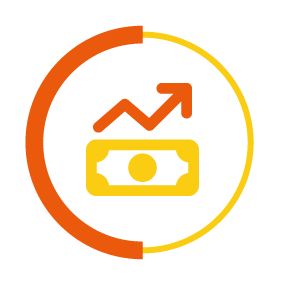 money icon in a yellow and orange circle border