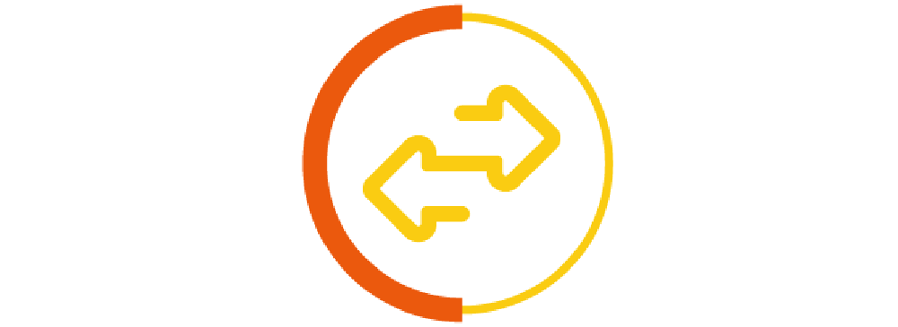 one left arrow and one right arrow in a yellow and orange circle border