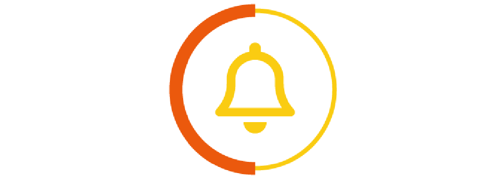 bell icon in a yellow and orange circle border