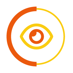 eye icon in a yellow and orange circle border