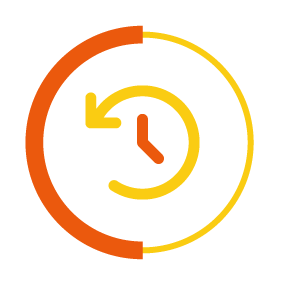 save time icon with a yellow and orange circle border