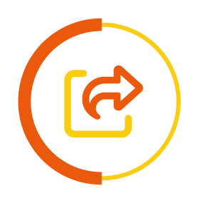 Sharing icon with a yellow and orange circle border