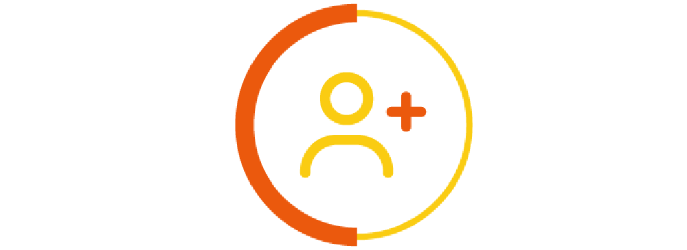 User and a plus sign icon in a yellow and orange circle
