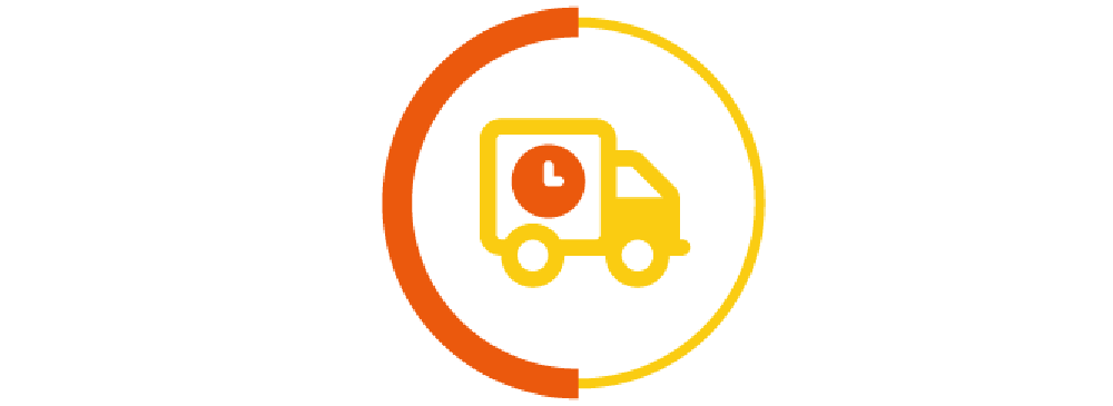 vehicle with clock in it in a orange and yellow circle border
