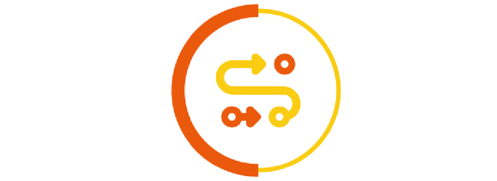workflow icon in a yellow and orange circle