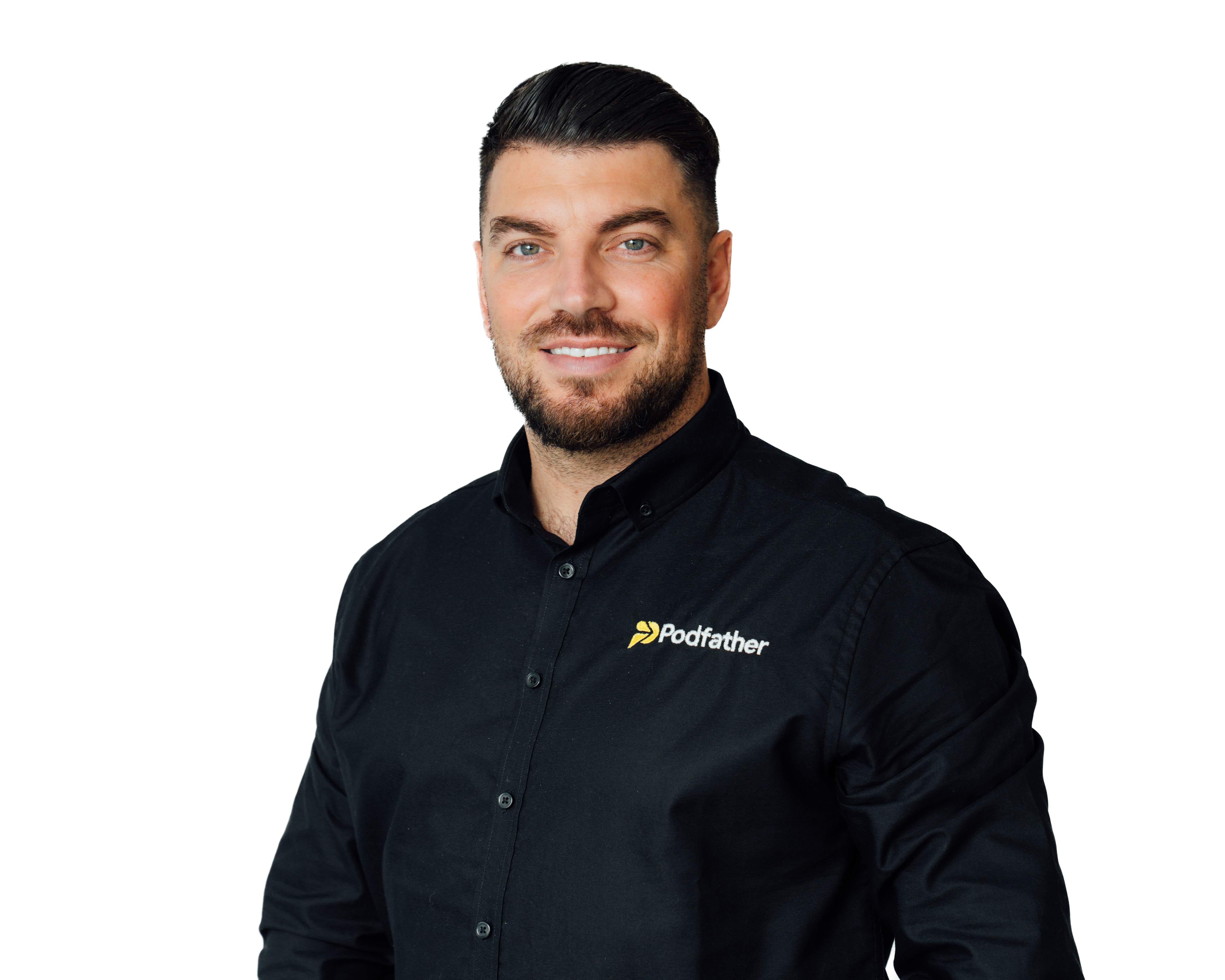 Smiling man in a black shirt