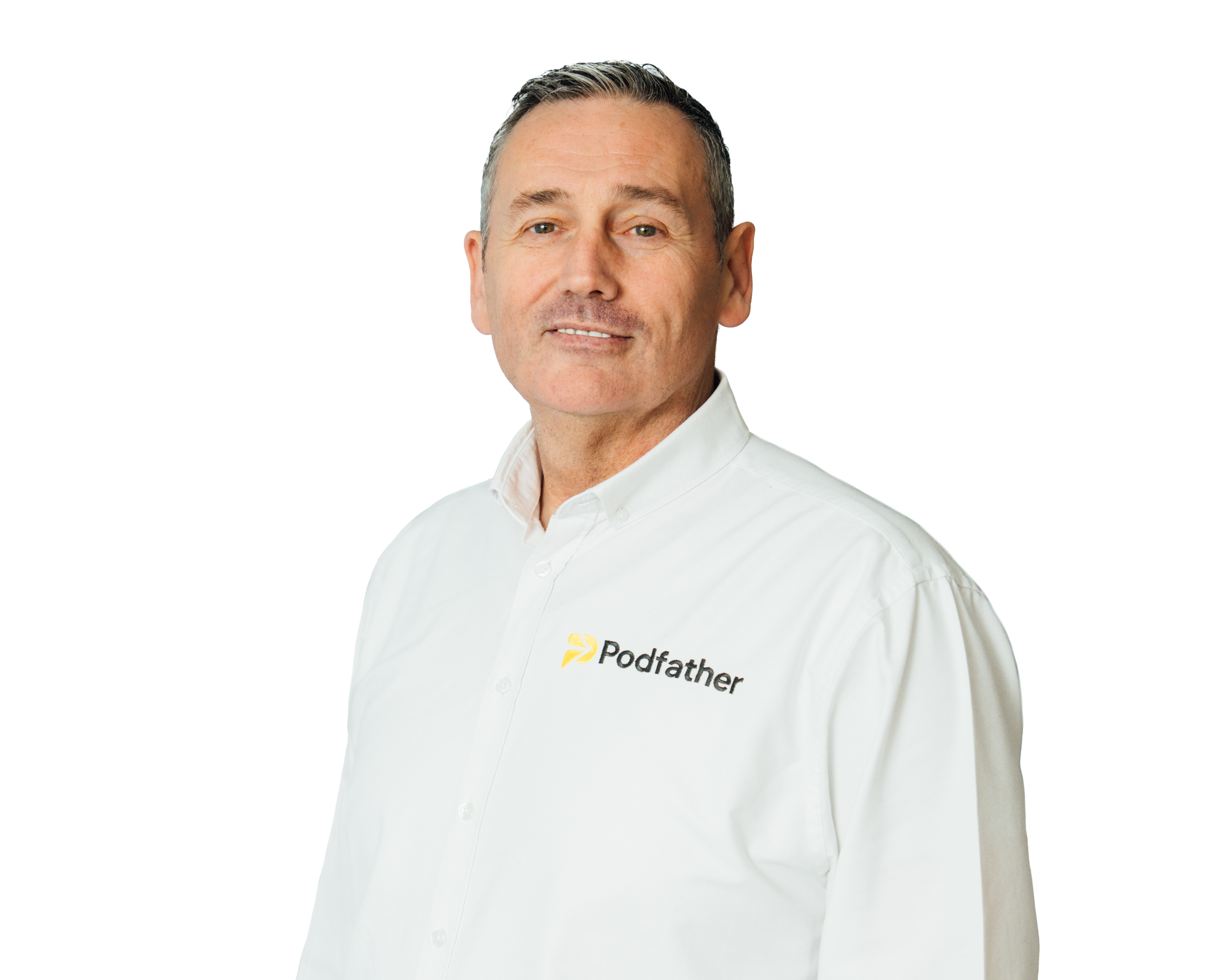 Smiling man in a white shirt