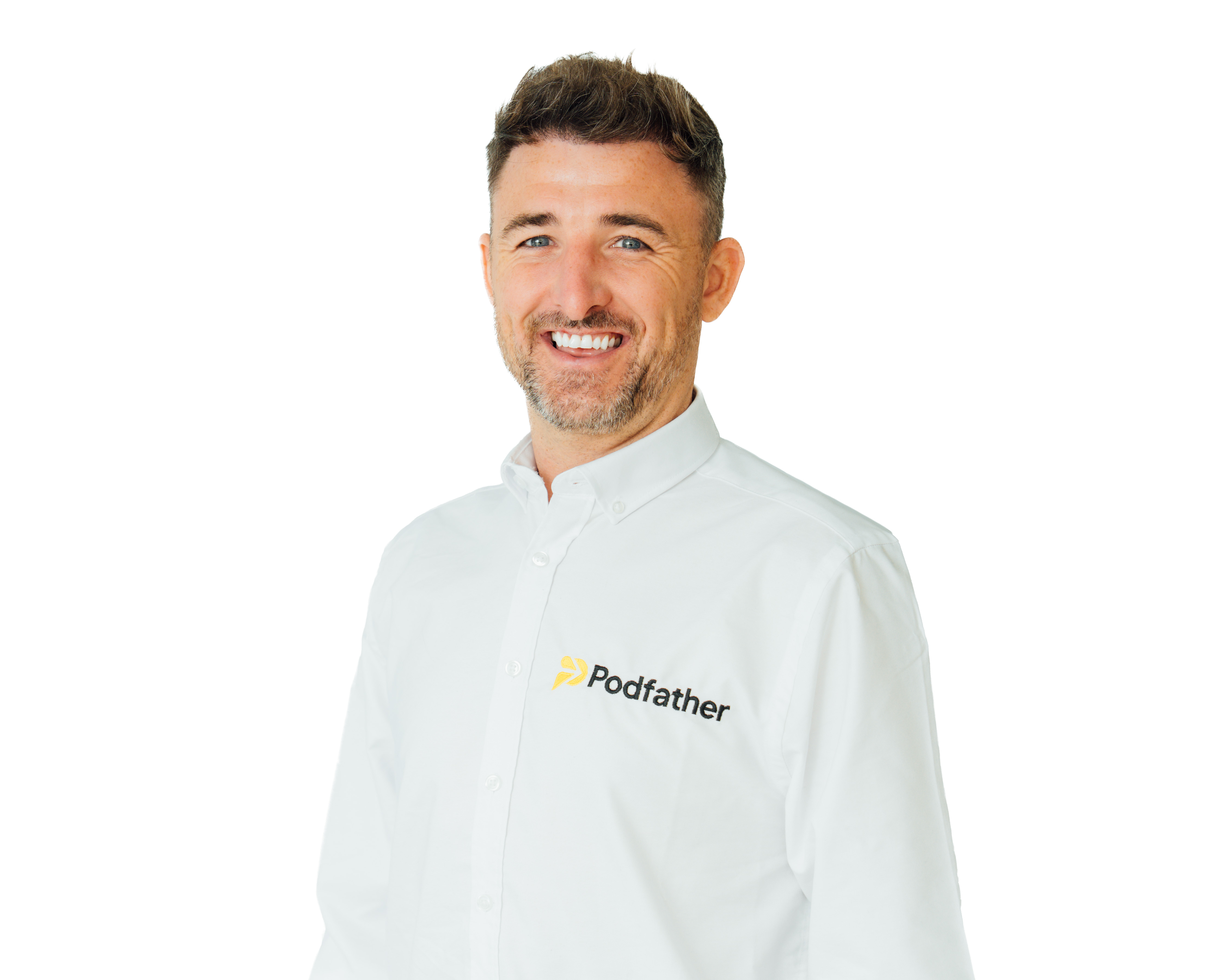 Smiling man in a white shirt