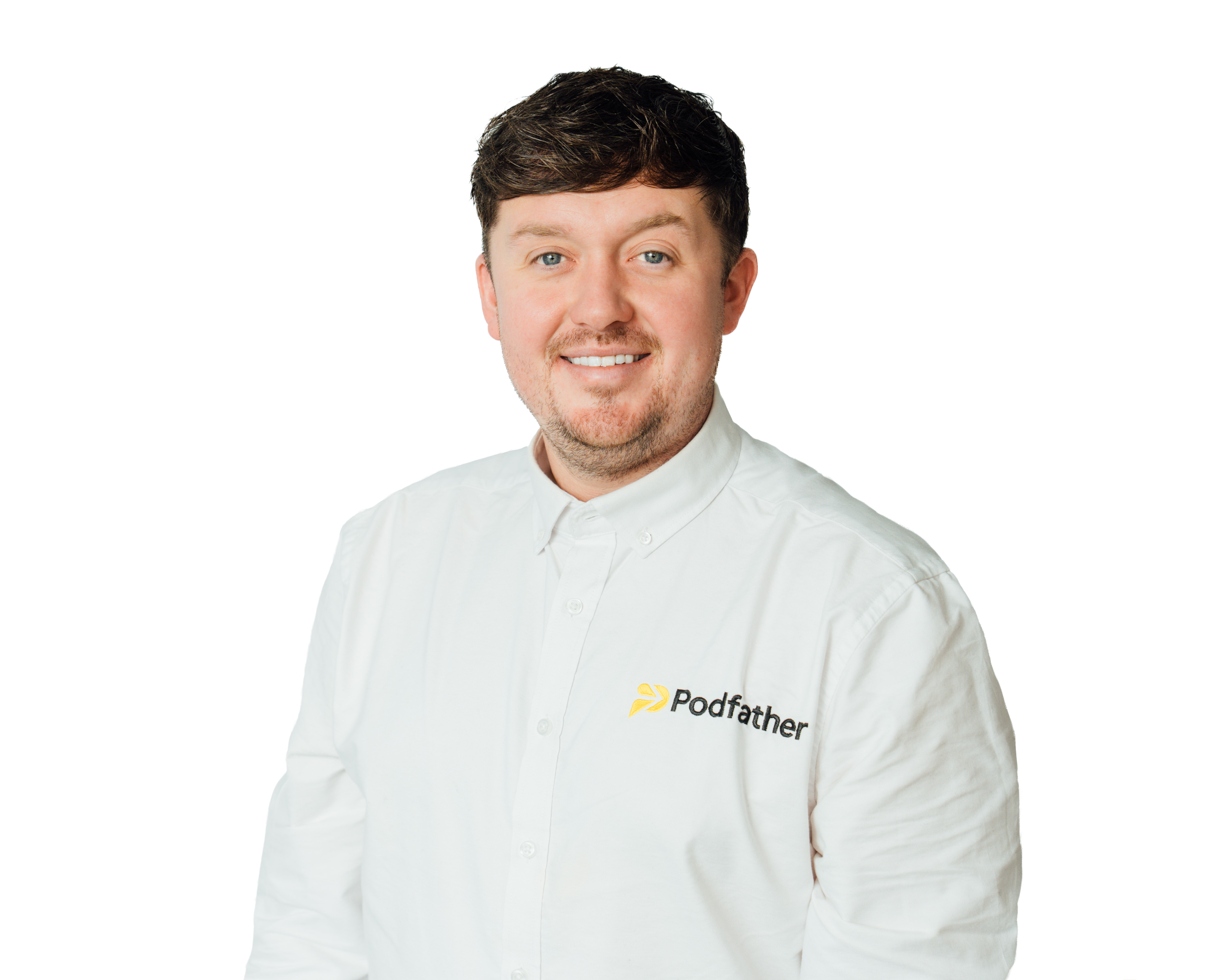 Smiling man in a white shirt